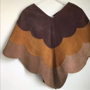 Vintage Suede Leather Poncho Retro Brown Tan